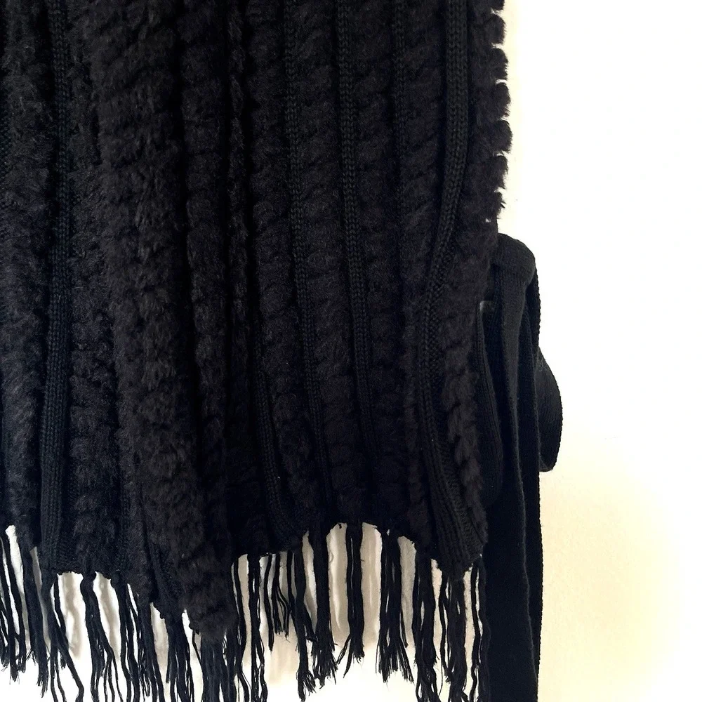 Vintage Y2K Bebe One Size‎ Faux Fur Sweater Vest Black Fringe Goth Grunge 90s